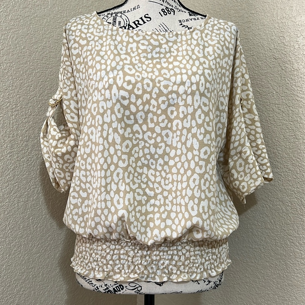 Michael Kors Giraffe Print Boat Neck Blouse Adjustable Sleeves